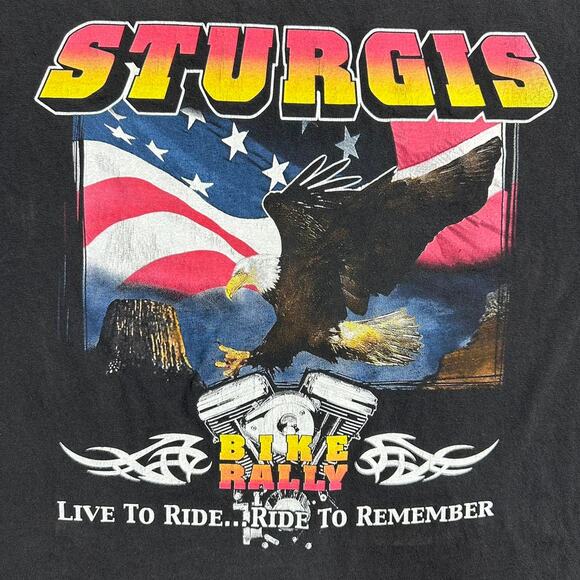 Vintage Y2K Sturgis Bike Rally Tee Mens XL Front Back AOP Faded Black Pink Shirt - Picture 2 of 6